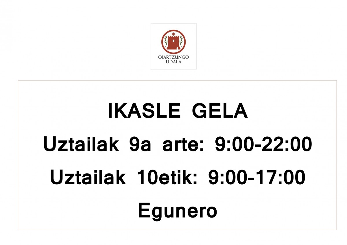 Astelehenetik aurrera Ikasle Gela 17ak arte egongo da irekita